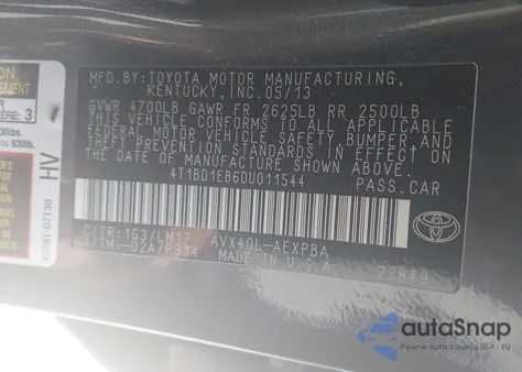 2013 Toyota Avalon Hybrid Limited z USA, uszkodzony, nr VIN 4T1BD1EB6DU011544
